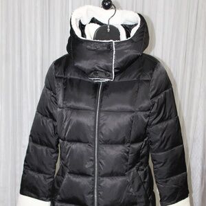 Tahari Black &‎ White Faux Fur Puffer Coat. Sz. S